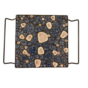 Vintage Blue And White Mosaic Tile Trivet Hot Plate Metal Frame